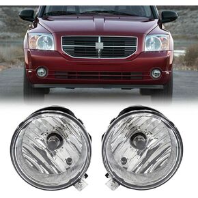 YLT AUTO Fog Light w/Bulbs Replacement Kit Clear Lens with LED Aperture for 2005-2010 Dodge Grand/Challenger Avenger 2008-2010/Caliber 2007-2009/Charger 2006-2009/Grand Caravan 2005-2008