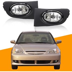 YLT AUTO Front Bumper Running Fog Light Replacement Kit with Switch Wiring for 2001 2002 2003 Honda Civic (Yellow Lens)