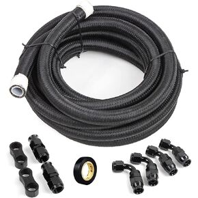 muge racing 10AN PTFE Fuel Line Kit, 1/2 Inch ID Fuel Line Hose 12FT, High-Performance Nylon Braided Fuel Line with Hose Ends and Hose Separator Clamps, 3000PSI, Black