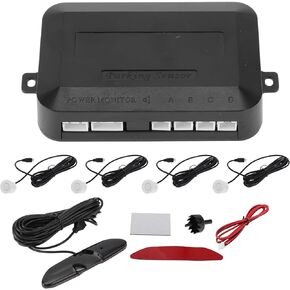 Motoforti Car Auto Reverse Backup Radar System Reverse Parking Sensors Distance Detection White 4 Parking Sensors Alarm Buzzer Reminder