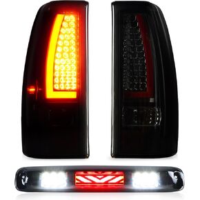 Tail Light + 3rd Brake Cargo Lamp for Chevy Silverado 1500 2500 99-02, 1500HD 2500HD 01-02, GMC Sierra 1500 2500 99-03, Sierra 1500HD 2500HD 01-03, Third High Mount Stop Light Rear LED Taillight