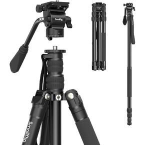 SmallRig Video Tripod CT210, 75" Video Camera Tripod Monopod with +/-15° Leveling Base Fluid Head, Professional Camera Tripod Compatible with Video Camera, DSLR, Camcorder-4475