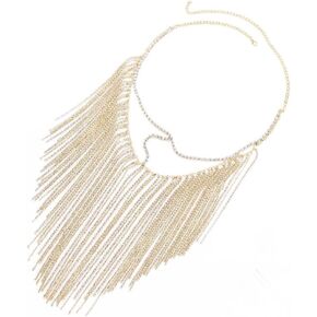 Urieo Crystal Masquerade Mask Chain Gold Tassel Face Chain Shiny Fringe Head Chain Mardi Gras Hair Accessories for Women