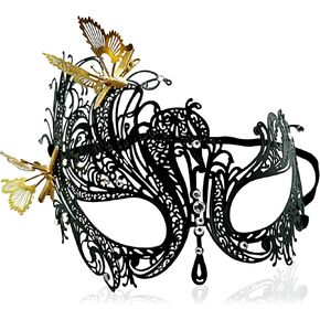 Black Masquerade Mask for Women Fashion Ladies Metal Lace Hollow Elastic Strap Phoenix Butterfly Elastic Bands