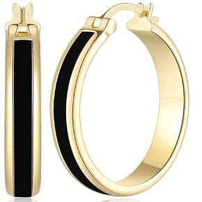 ENROSE Hoop Earrings for Women 14K Gold Black and Gold Earrings Women’s Hoop Earrings, 30mm*6mm in Width Design (1)