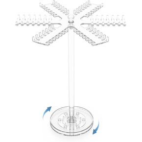 Rotating Necklace Holder Clear Acrylic Jewelry Display Stand H 12.6 x W 10.6 Inch 84 Hooks Revolving Necklace Organizer Ideal Gift for Girl Women on Birthday Christmas (Rotating 1pc)