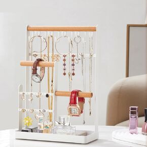 Jewelry Organizer Jewelry Stand Jewelry Holder Organizer, 4-Tier Necklace Organizer with Ring Tray, Cute Jewelry Tower Storage Rack Tree for Bracelets Earrings Rings -White