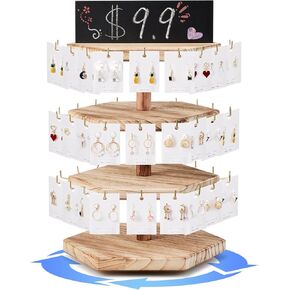 Rotating Earring Display Holder Hexagonal Wooden Structure with 54 hooks, Suitable for Stalls, Shopping mall Sisplays