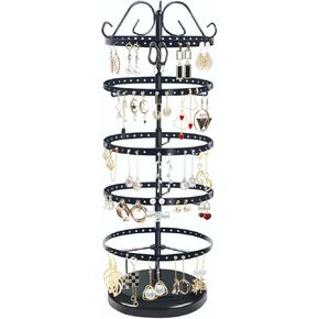 5 Tier Rotating Earring Holder Organizer, 220 Holes Metal Earring Holder Display Stand Rack, Adjustable Jewelry Towers Stand for Women (Black)