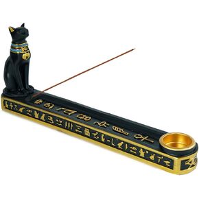 OwMell Egyptian Incense Holder for Sticks, Egyptian Cone Incense Burner with Ash Catcher, Incense Tray for Sticks 10" - Egyptian Cat