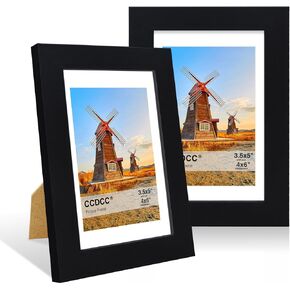 5x7 Picture Frame Set of 2, 5 x 7 Wood Photo Frames with Mat for 4x6, Natural Wooden Frame with Real Glass Cover for Wall and Tabletop Display,Rustic Brown