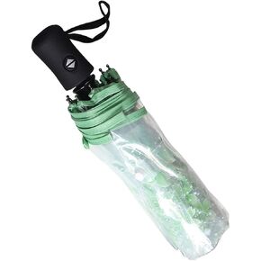 WerFamily Cherry Blossom Automatic Transparent Umbrella Folding Compact Clear (Green(auto))