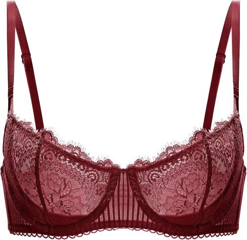 DOBREVA Women's Sexy Lace Push Up Plus Size Bra Sheer Balconette Underwire Unlined in Kuwait