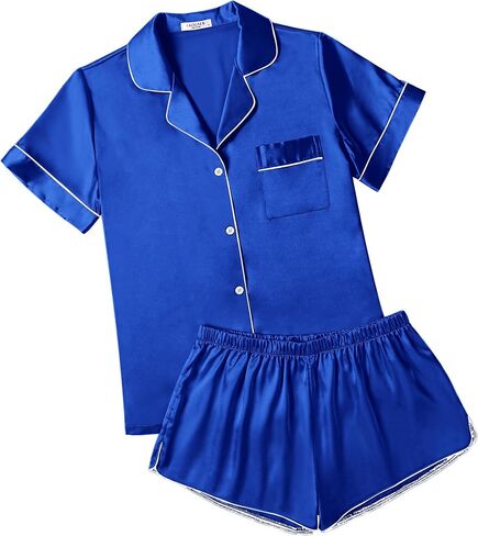 Ekouaer Womens Silk Satin Pajamas Short Sleeve Sleepwear Soft Button Down Loungewear 2 Piece PJS Shorts Set S-XXL in Saudi Arabia