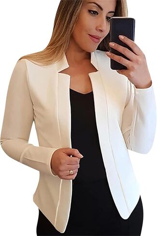 BOFETA Women Lightweight Long Sleeve Blazer Casual Open Front Business Blazer Notched Collar Slim Work Office Blazer in Saudi Arabia
