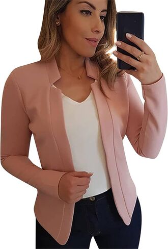 BOFETA Women Lightweight Long Sleeve Blazer Casual Open Front Business Blazer Notched Collar Slim Work Office Blazer in Saudi Arabia
