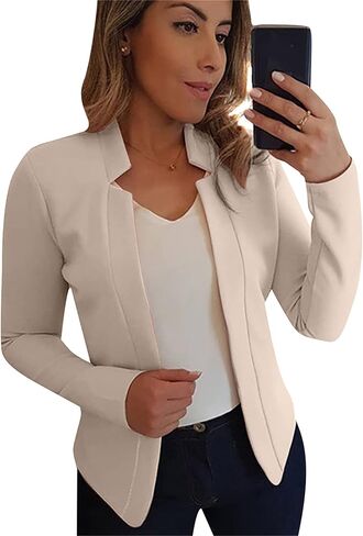 BOFETA Women Lightweight Long Sleeve Blazer Casual Open Front Business Blazer Notched Collar Slim Work Office Blazer in Saudi Arabia