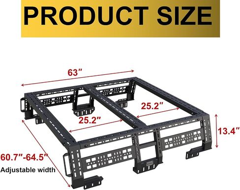 Overland Bed Rack for Full-Size Pickup Trucks,Adjustable Truck Cargo Carrier Compatible with Titan&XD,Tundra,Ford F-Series,Ram 1500/2500/3500,Silverado,Sierra,Textured Black in Saudi Arabia