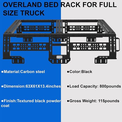 Overland Bed Rack for Full-Size Pickup Trucks,Adjustable Truck Cargo Carrier Compatible with Titan&XD,Tundra,Ford F-Series,Ram 1500/2500/3500,Silverado,Sierra,Textured Black in Saudi Arabia