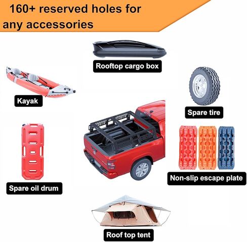 رف السرير البري لشاحنات الالتقاط كاملة الحجم، حاملة بضائع الشاحنة القابلة للتعديل المتوافقة مع تيتان وXD، تندرا، سلسلة فورد F، رام 1500/2500/3500، سيلفرادو، سييرا، أسود مزخرف in Kuwait