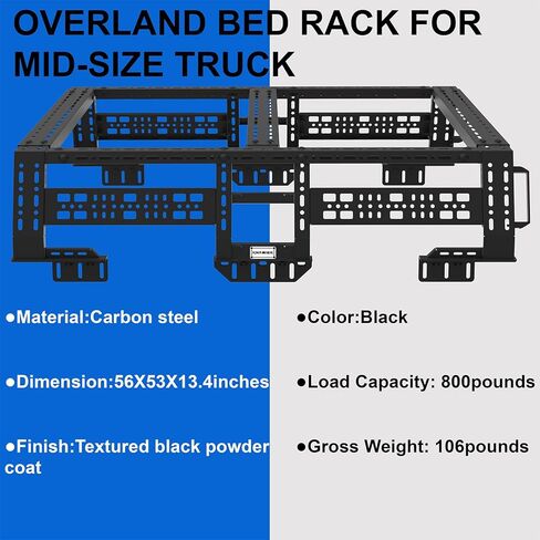 رف السرير البري لشاحنات الالتقاط كاملة الحجم، حاملة بضائع الشاحنة القابلة للتعديل المتوافقة مع تيتان وXD، تندرا، سلسلة فورد F، رام 1500/2500/3500، سيلفرادو، سييرا، أسود مزخرف in Kuwait