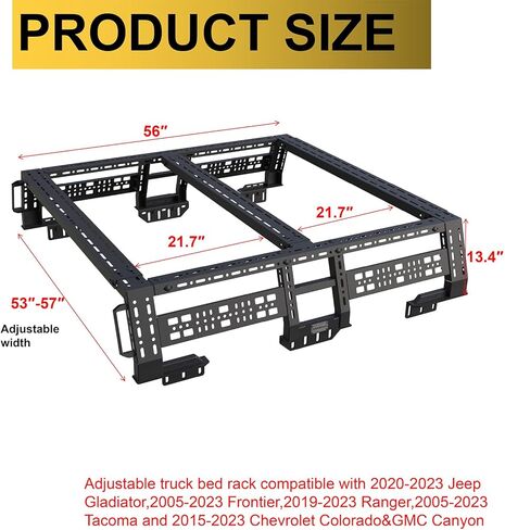رف السرير البري لشاحنات الالتقاط كاملة الحجم، حاملة بضائع الشاحنة القابلة للتعديل المتوافقة مع تيتان وXD، تندرا، سلسلة فورد F، رام 1500/2500/3500، سيلفرادو، سييرا، أسود مزخرف in Kuwait