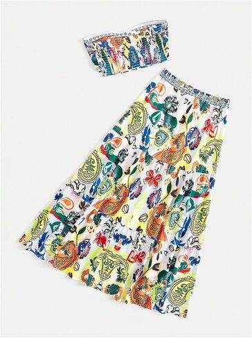 SOLY HUX Women's Summer 2 Piece Beach Outfits Floral Print Tube Top and Ruffle Hem Maxi Skirt Set in Saudi Arabia