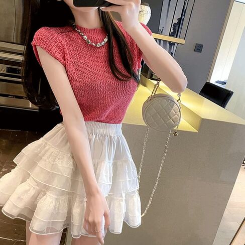 Harajuku Lolita Style Kawaii Pastel Goth Fashion Casual Elastic Waist Vintage Mesh Lace Trim Layered Skirt in Kuwait