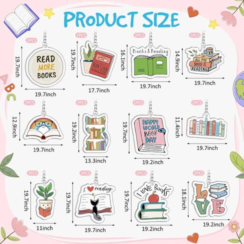 24 Pcs Book Lovers Gifts Funny Book Keychain Book Accessories Book Club Gifts Reading Book Club Keychain for Women Men Reader Writers in Saudi Arabia