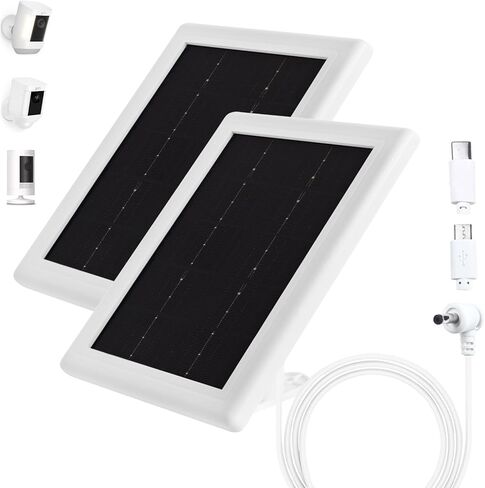 Ring Camera Solar Panel Charger, 5V 3.5W Solar Charger Compatible with Ring Spotlight Cam/Ring Stick Up Cam Battery Outdoor Wireless Ring Surveillance Camera, 16.4ft Cable (White, 2 Pack) in Kuwait