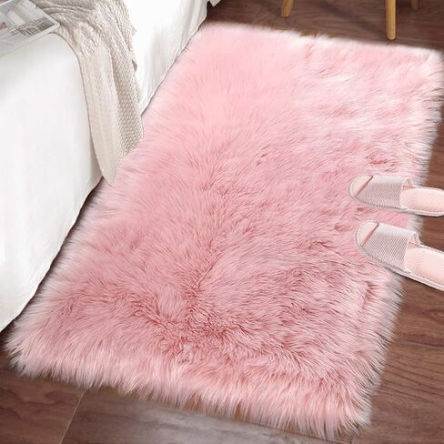 LOCHAS Soft Fluffy Faux Fur Rugs for Bedroom Bedside Rug 2x3 Feet, Washable, Furry Sheepskin Area Rug for Living Room Girls Room, Luxury Shag Carpet Home Decor, Pink in Kuwait