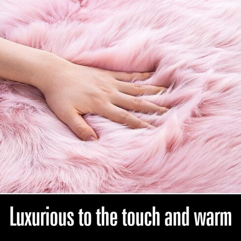 LOCHAS Soft Fluffy Faux Fur Rugs for Bedroom Bedside Rug 2x3 Feet, Washable, Furry Sheepskin Area Rug for Living Room Girls Room, Luxury Shag Carpet Home Decor, Pink in Kuwait