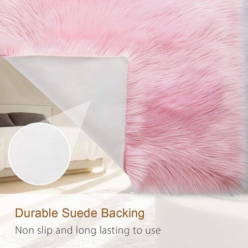 LOCHAS Soft Fluffy Faux Fur Rugs for Bedroom Bedside Rug 2x3 Feet, Washable, Furry Sheepskin Area Rug for Living Room Girls Room, Luxury Shag Carpet Home Decor, Pink in Kuwait