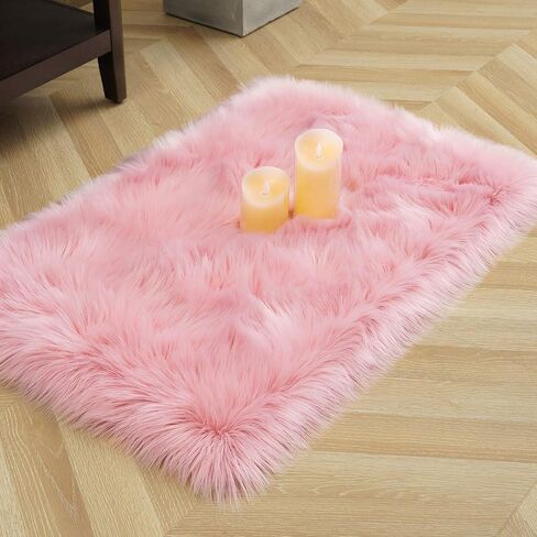 LOCHAS Soft Fluffy Faux Fur Rugs for Bedroom Bedside Rug 2x3 Feet, Washable, Furry Sheepskin Area Rug for Living Room Girls Room, Luxury Shag Carpet Home Decor, Pink in Kuwait