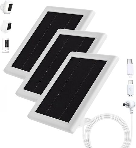 Ring Camera Solar Panel Charger, 5V 3.5W Solar Charger Compatible with Ring Spotlight Cam/Ring Stick Up Cam Battery Outdoor Wireless Ring Surveillance Camera, 16.4ft Cable (White, 2 Pack) in Kuwait