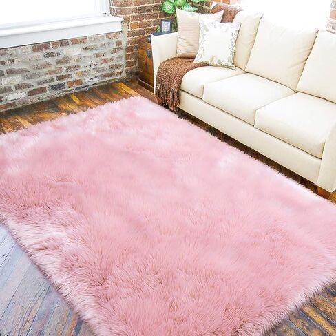LOCHAS Soft Fluffy Faux Fur Rugs for Bedroom Bedside Rug 2x3 Feet, Washable, Furry Sheepskin Area Rug for Living Room Girls Room, Luxury Shag Carpet Home Decor, Pink in Kuwait