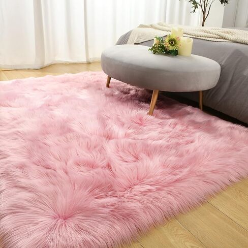 LOCHAS Soft Fluffy Faux Fur Rugs for Bedroom Bedside Rug 2x3 Feet, Washable, Furry Sheepskin Area Rug for Living Room Girls Room, Luxury Shag Carpet Home Decor, Pink in Kuwait