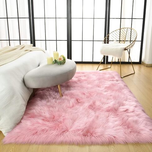 LOCHAS Soft Fluffy Faux Fur Rugs for Bedroom Bedside Rug 2x3 Feet, Washable, Furry Sheepskin Area Rug for Living Room Girls Room, Luxury Shag Carpet Home Decor, Pink in Kuwait