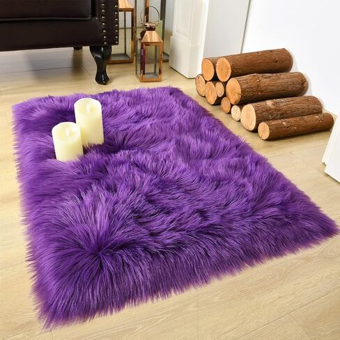 LOCHAS Soft Fluffy Faux Fur Rugs for Bedroom Bedside Rug 2x3 Feet, Washable, Furry Sheepskin Area Rug for Living Room Girls Room, Luxury Shag Carpet Home Decor, Pink in Kuwait