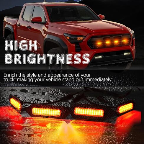 مصابيح LED 4 قطع للشبكة الأمامية متوافقة مع 2024 Toyota Tacoma TRD على الطرق الوعرة لطاقم الكابينة بيك اب ترقية مصباح الشواية ملحقات ضوء النهار الجري العنبر (عدسة برتقالية) in Saudi Arabia