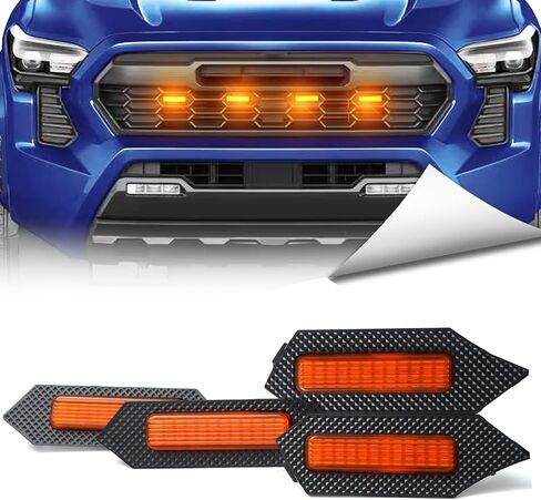 مصابيح LED 4 قطع للشبكة الأمامية متوافقة مع 2024 Toyota Tacoma TRD على الطرق الوعرة لطاقم الكابينة بيك اب ترقية مصباح الشواية ملحقات ضوء النهار الجري العنبر (عدسة برتقالية) in Saudi Arabia