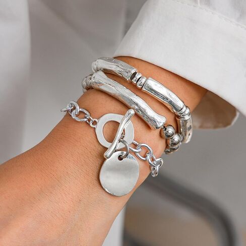 ZMANYIJEW Chunky Silver Bracelet Set for Women Men 3PCS Layered Bracelet Lock Round Chain Bracelet Punk Jewelry in Kuwait