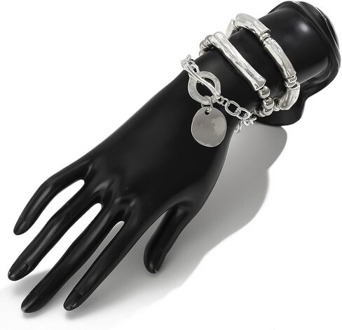 ZMANYIJEW Chunky Silver Bracelet Set for Women Men 3PCS Layered Bracelet Lock Round Chain Bracelet Punk Jewelry in Kuwait