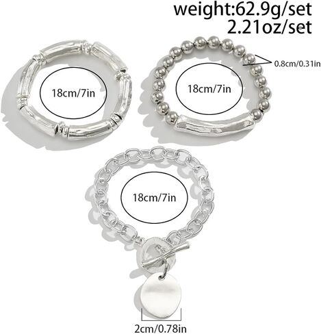 ZMANYIJEW Chunky Silver Bracelet Set for Women Men 3PCS Layered Bracelet Lock Round Chain Bracelet Punk Jewelry in Kuwait