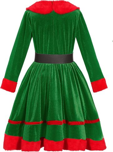 Girls Christmas Elf Costume Santa's Helper Outfit for Girls Elf Velvet Dress in Kuwait