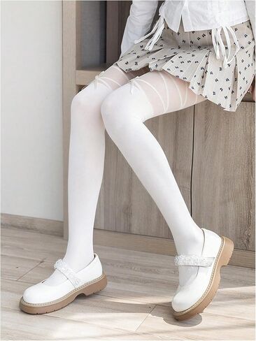 SHENHE Women's Cute Bow Tights See Through Stockings Criss Cross Casual Pantyhose in Saudi Arabia
