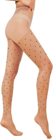 LUCKELF Heart Stockings Women's Sheer Tights Valentine Day 40 Denier Patterned Tights Nylon Hosiery in Saudi Arabia