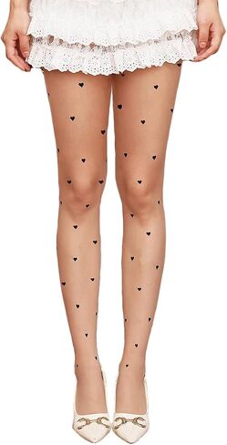 LUCKELF Heart Stockings Women's Sheer Tights Valentine Day 40 Denier Patterned Tights Nylon Hosiery in Saudi Arabia