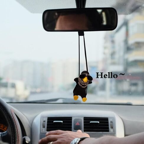 زينة معلقة على شكل بطة متأرجحة، قلادة سيارة سوداء على شكل بطة معلقة على شكل بطة لمرآة السيارة ملحقات تزيين داخلية ساحرة in Kuwait