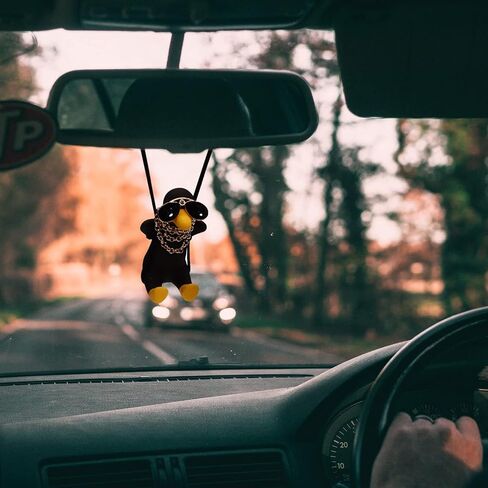 زينة معلقة على شكل بطة متأرجحة، قلادة سيارة سوداء على شكل بطة معلقة على شكل بطة لمرآة السيارة ملحقات تزيين داخلية ساحرة in Kuwait